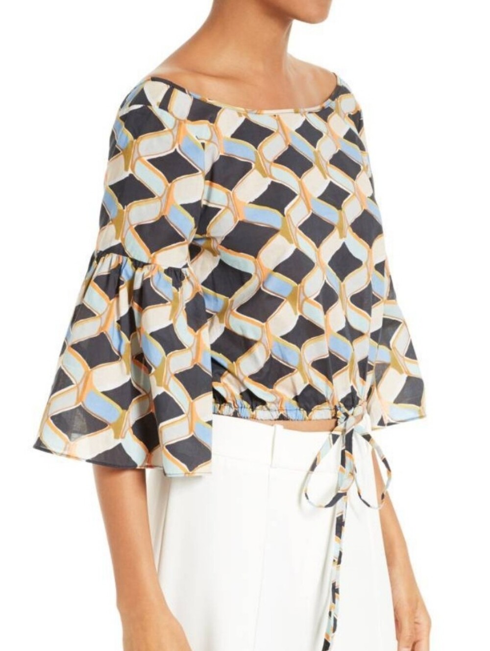 Milly Geometric Crop Blouse Size Small Feminine Preppy Streetwear Cotton